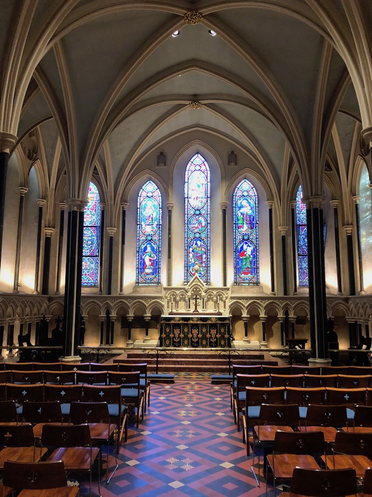 st patricks cathedral alter stained glass windows gothic architecture dublin ireland